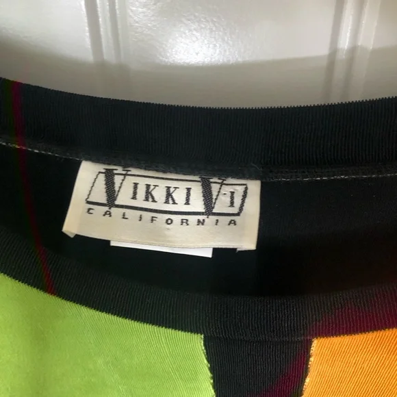 VINTAGE MOD 90’s Y2K Art Deco Geometric Color Blocking Multicolor 3/4 Sleeve Top - Picture 6 of 9